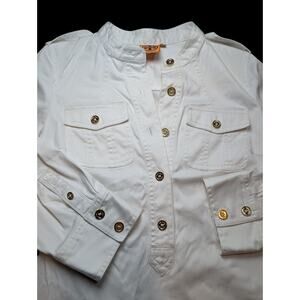 Tori Burch White Button Up Gold Buttons Classic Front Pocket Size Small